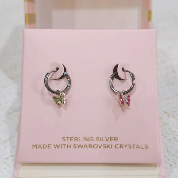 FAO Schwarz Sterling Silver Butterfly Hoop Earrings – Swarovski Crystals OS - Picture 4 of 11